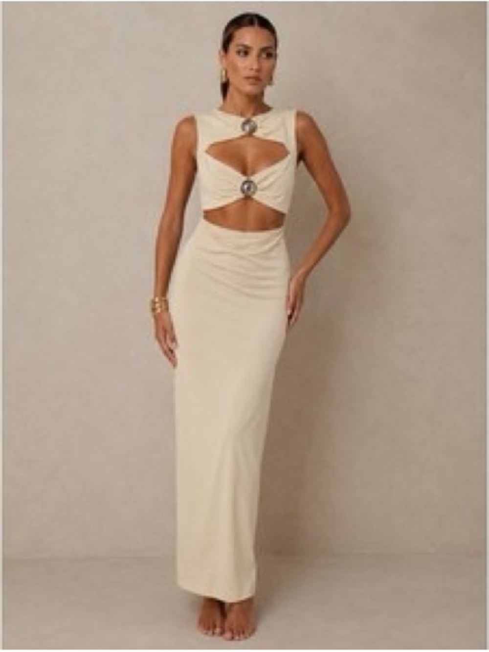 Zara Cutout Maxi Dress in Cream with Ring Details